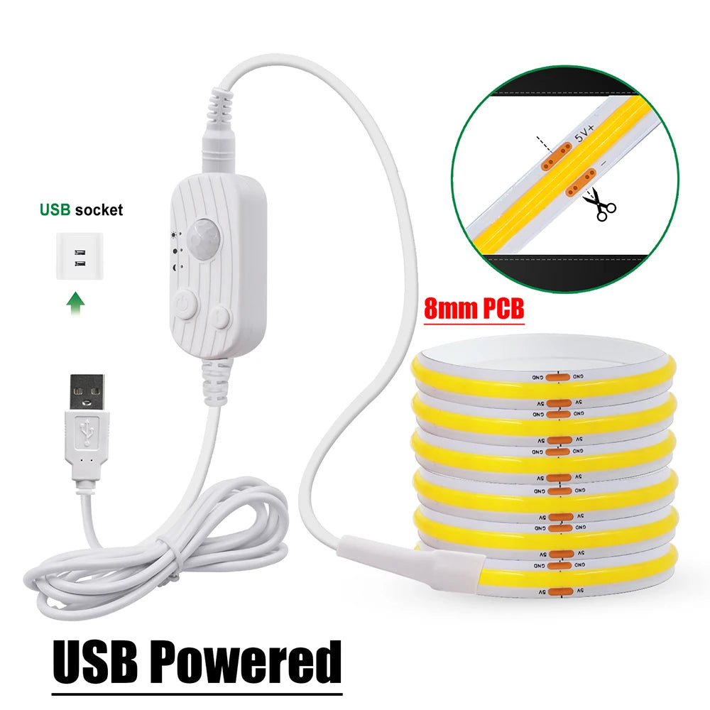 5V Motion Sensor LED COB Light Strip Human Induction USB/Battery Powered Flexible Lamp Under Cabinet Stairs Wardrobe Nightlights