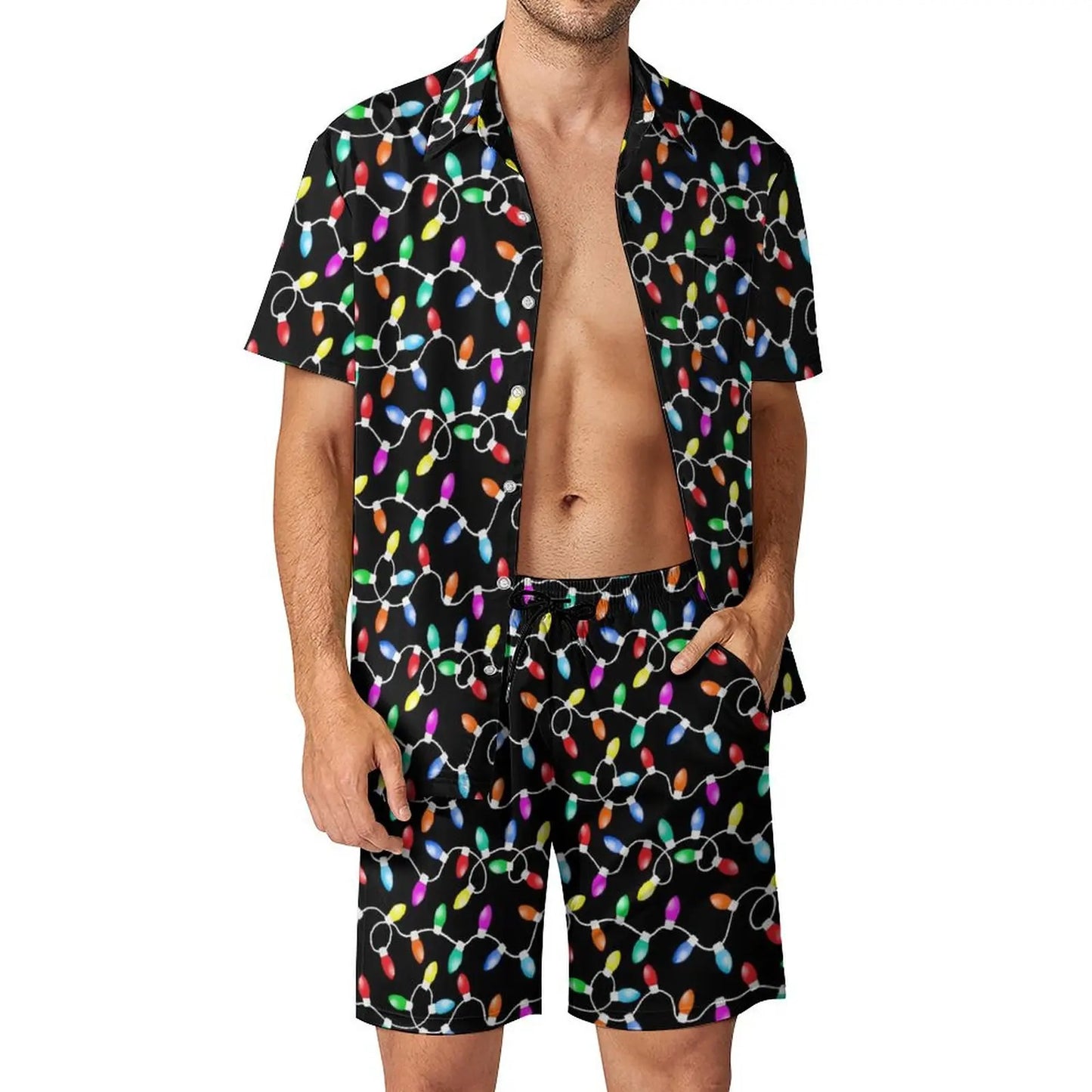 2025 Christmas Men Sets Animal Print Casual Shorts Summer Novelty Beach Shirt Set Short-Sleeved Big Size Suit Christmas Gift