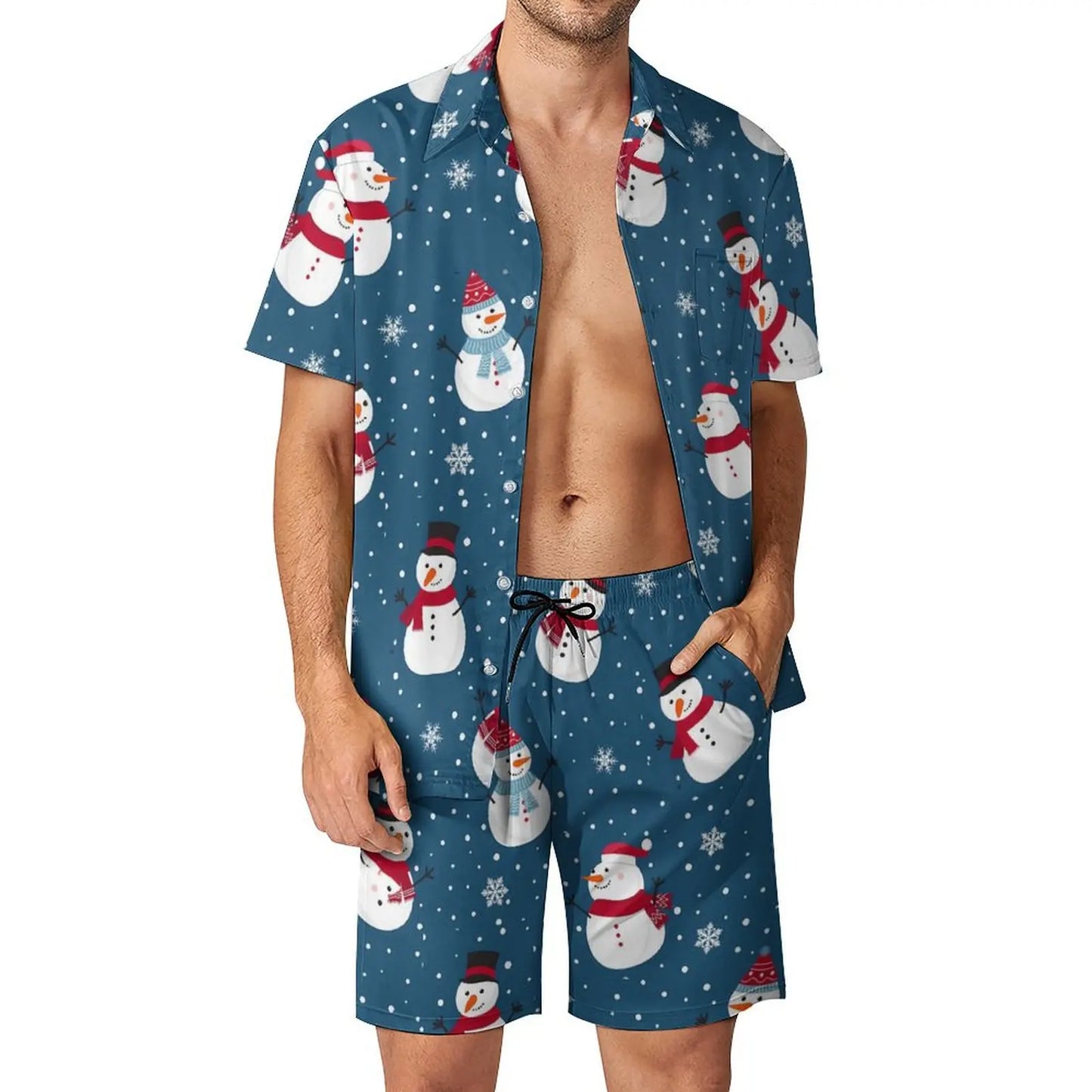 2025 Christmas Men Sets Animal Print Casual Shorts Summer Novelty Beach Shirt Set Short-Sleeved Big Size Suit Christmas Gift