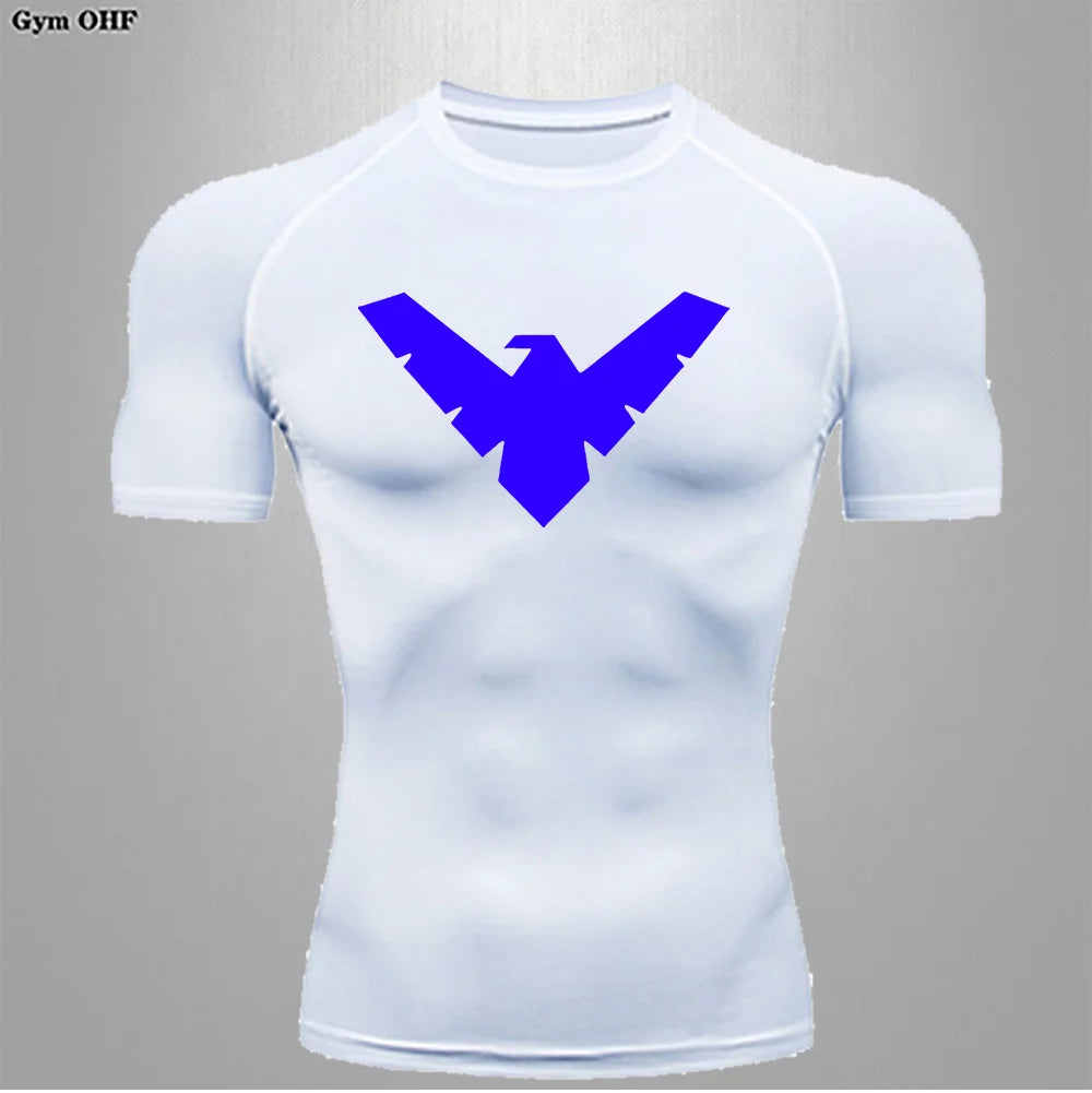 Compression Nightwing Print Tops For Men T Shirt Rashguard Jiu Jitsu Gym Fitness Running Train   ing Shirts Jersey Short Sleeved
