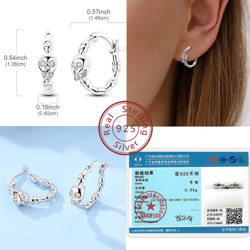 Halloween Earrings Ring Necklace 925 Sterling Silver Sparkling Skull Bow Stud Drop Earring For Women Men Halloween Party Jewelry