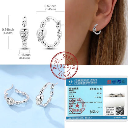 Halloween Earrings Ring Necklace 925 Sterling Silver Sparkling Skull Bow Stud Drop Earring For Women Men Halloween Party Jewelry