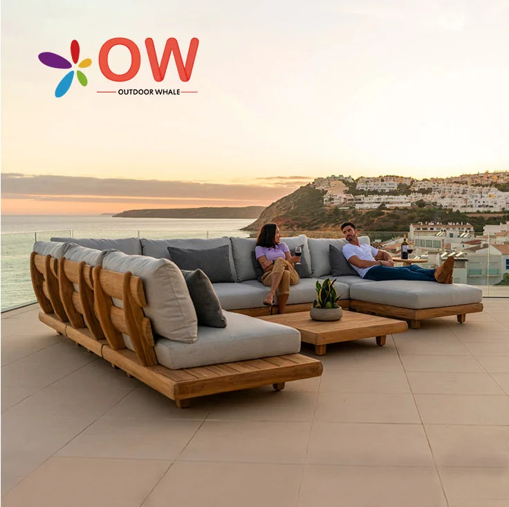 Outdoor waterproof teak sofa terrace set combination leisure villa waterproof lounge suite sofa set outdoor garden furniture set