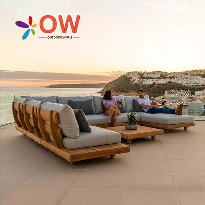 Outdoor waterproof teak sofa terrace set combination leisure villa waterproof lounge suite sofa set outdoor garden furniture set