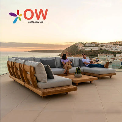 Outdoor waterproof teak sofa terrace set combination leisure villa waterproof lounge suite sofa set outdoor garden furniture set
