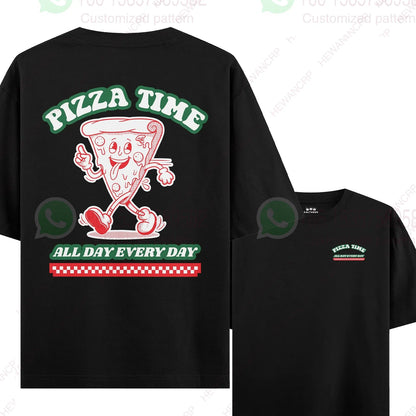 Men Cotton T-Shirt Funny Pizza Time graphic print T Shirt Unisex O-neck short-sleeved Tee Oversized casual Tshirts streetwear