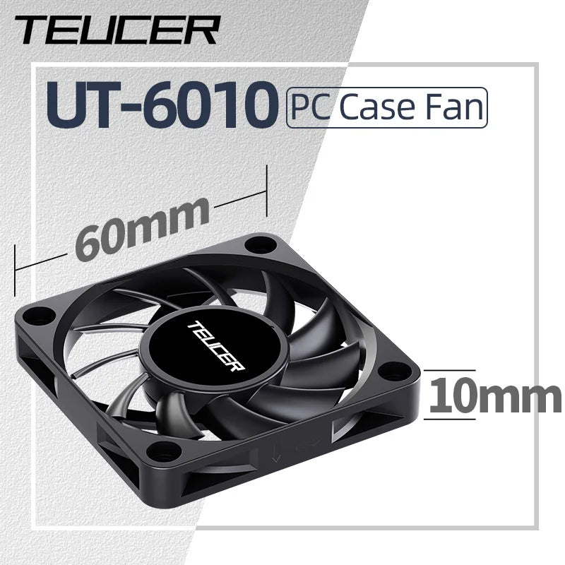 Teucer UT-6010 6cm DC 12V 3Pin Cooling Fan with Big 4Pin Power Supply Hydraulic Bearing 3500 RPM Computer PC CPU Case Ventilator