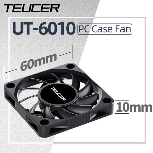 Teucer UT-6010 6cm DC 12V 3Pin Cooling Fan with Big 4Pin Power Supply Hydraulic Bearing 3500 RPM Computer PC CPU Case Ventilator