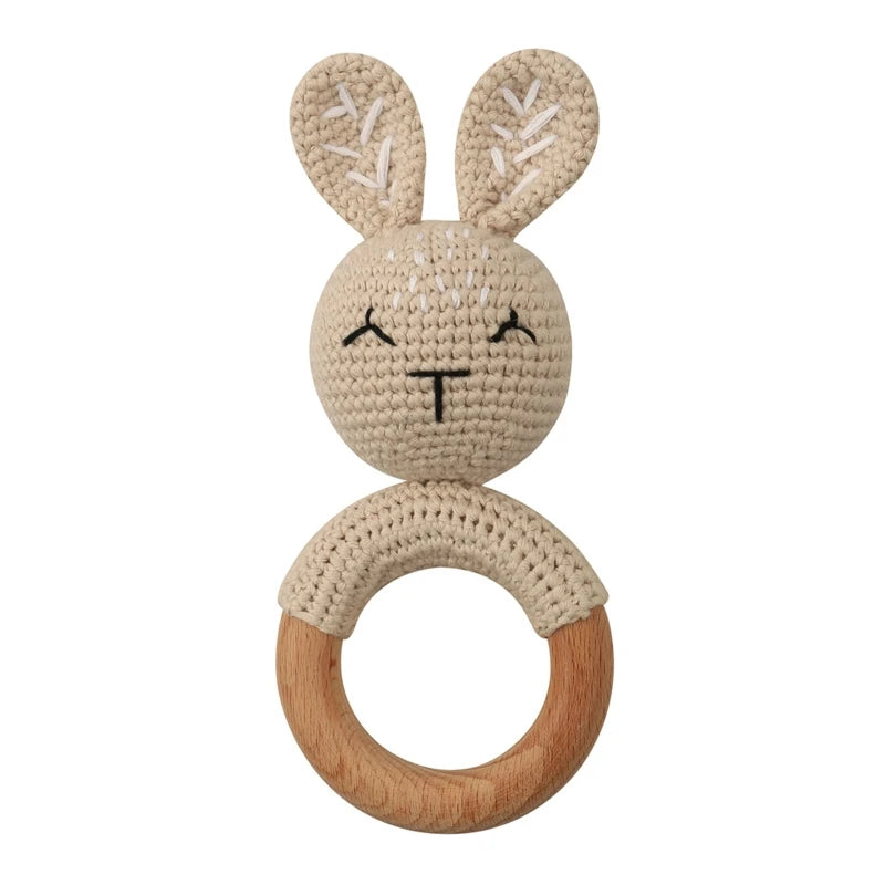 Bunny Baby Wooden Teether Crochet Giraffe Rattle Toy BPA Free Wood Rodent Rattle Baby Mobile Gym Custom logo Educational