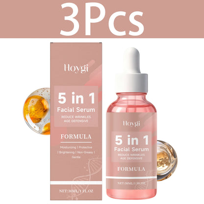 HOYGI 5 In 1 Fade Fine Lines Firming Face Serum Moisturizing Brightning Vitamin E Collagen Facial Essence Shrink Pores Skin Care