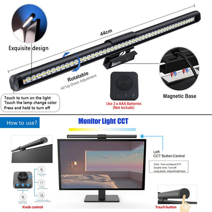 Eye-Care Screen Light Bar 44cm Aluminum Knob Remote Table Computer Monitor LED Task Lamp USB Magnetic Light Office Desk Lamp