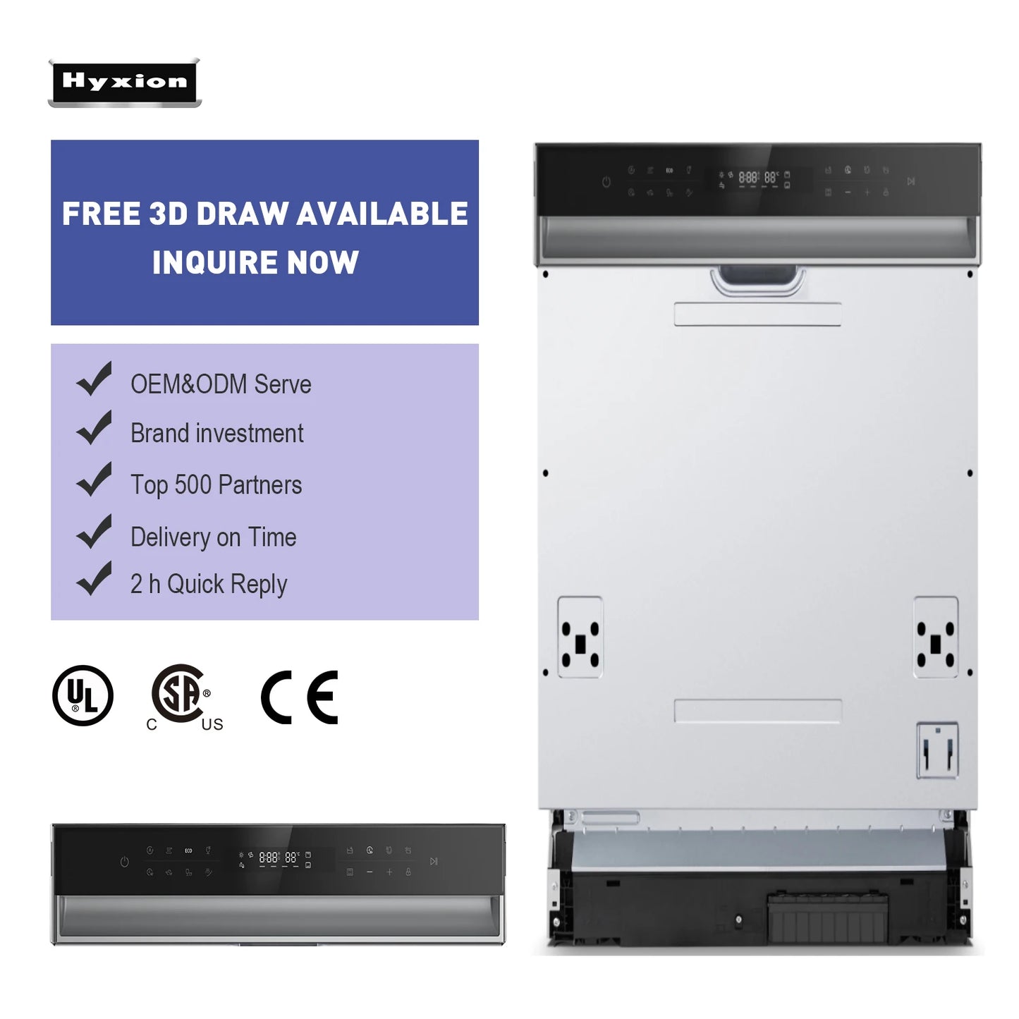 Hyxion Smart Kitchen Appliances ECO Built In 45cm Integrated Guangdong Washing Machine Dishwasher