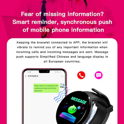 D18 Smart Watch For Ios Android Men Waterproof Smartwatch Women Sleep Monitor Message Fitness Tracker Bracelet Sport Watches SMS