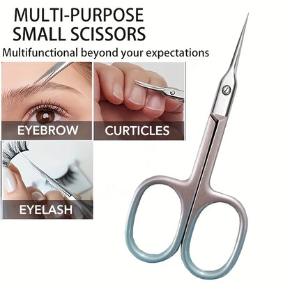 Gradient Pink Curved Stainless Steel Scissors Multi-Purpose Beauty Tool for Eyebrows Nails and Makeup Care Non-Slip Grip