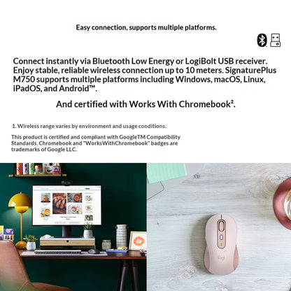 Logitech M750 Wireless Mouse Silent Click, Bluetooth/2.4GHz, Ergonomic, Multi-Device, Compatible with PC Laptop Office Home