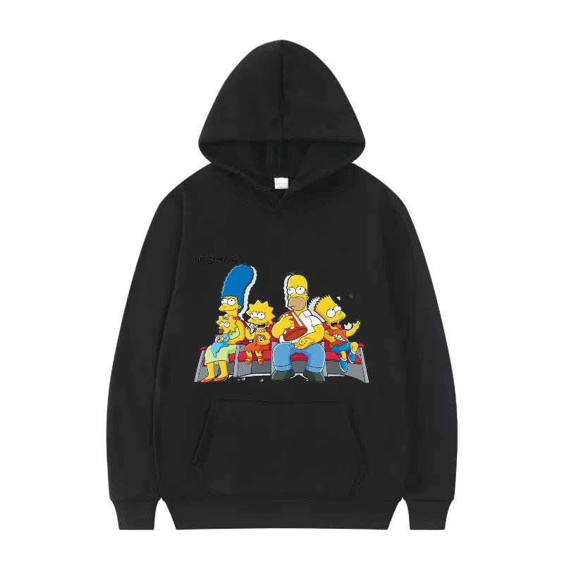 Disney The Simpsons Funny Pattern Casual Hooded Tops Men Woman Loose Comfortable Winter Black Sports Pullovers Fashion Clothing