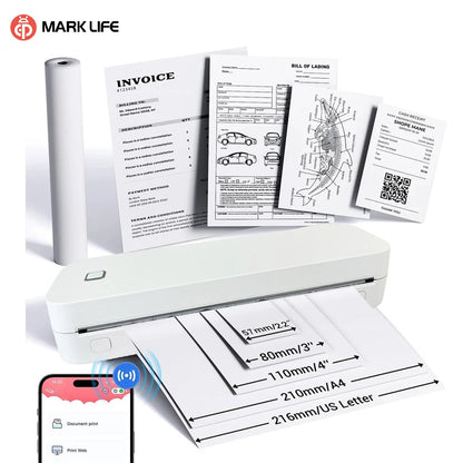 Marklife Portable A4 Thermal Printer Bluetooth-compatible Photo PDF Printing Machine Folded Rolls Paper for Office Home Travel