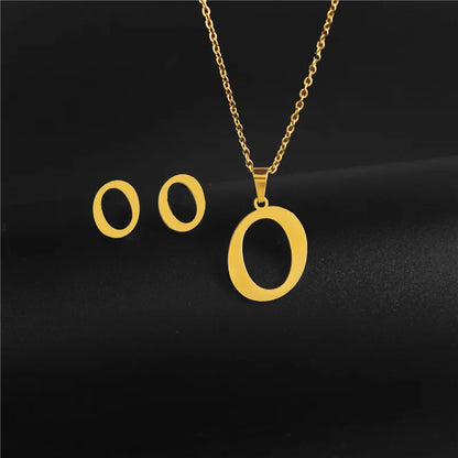 A-Z 26 Stainless Steel Initial Necklace and Earring Jewelry Set Letter Pendant Chain Alphabet Mom Christmas Gift
