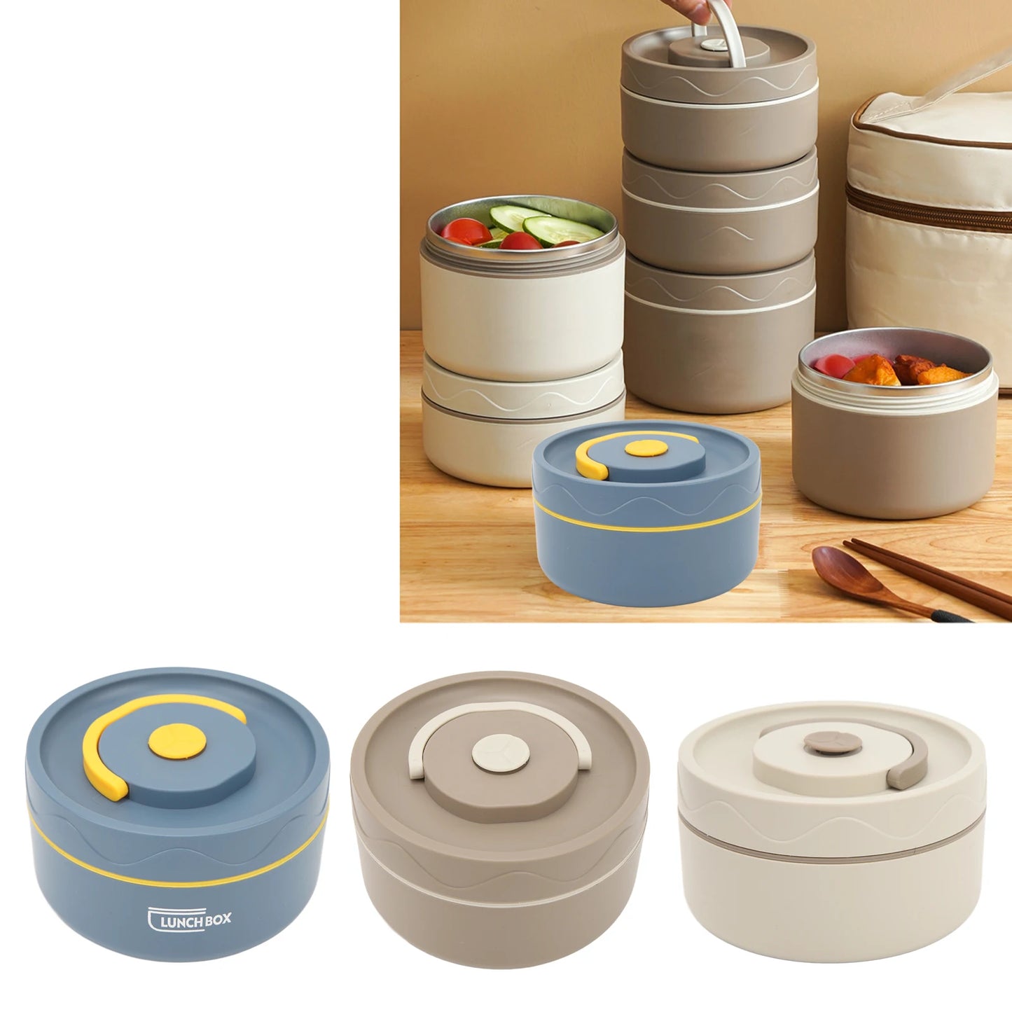 Thermal Cooker Thermal Cooking Pot 420ml 304 Stainless Steel Double Layer Portable Round Shape Thermal Lunch Container