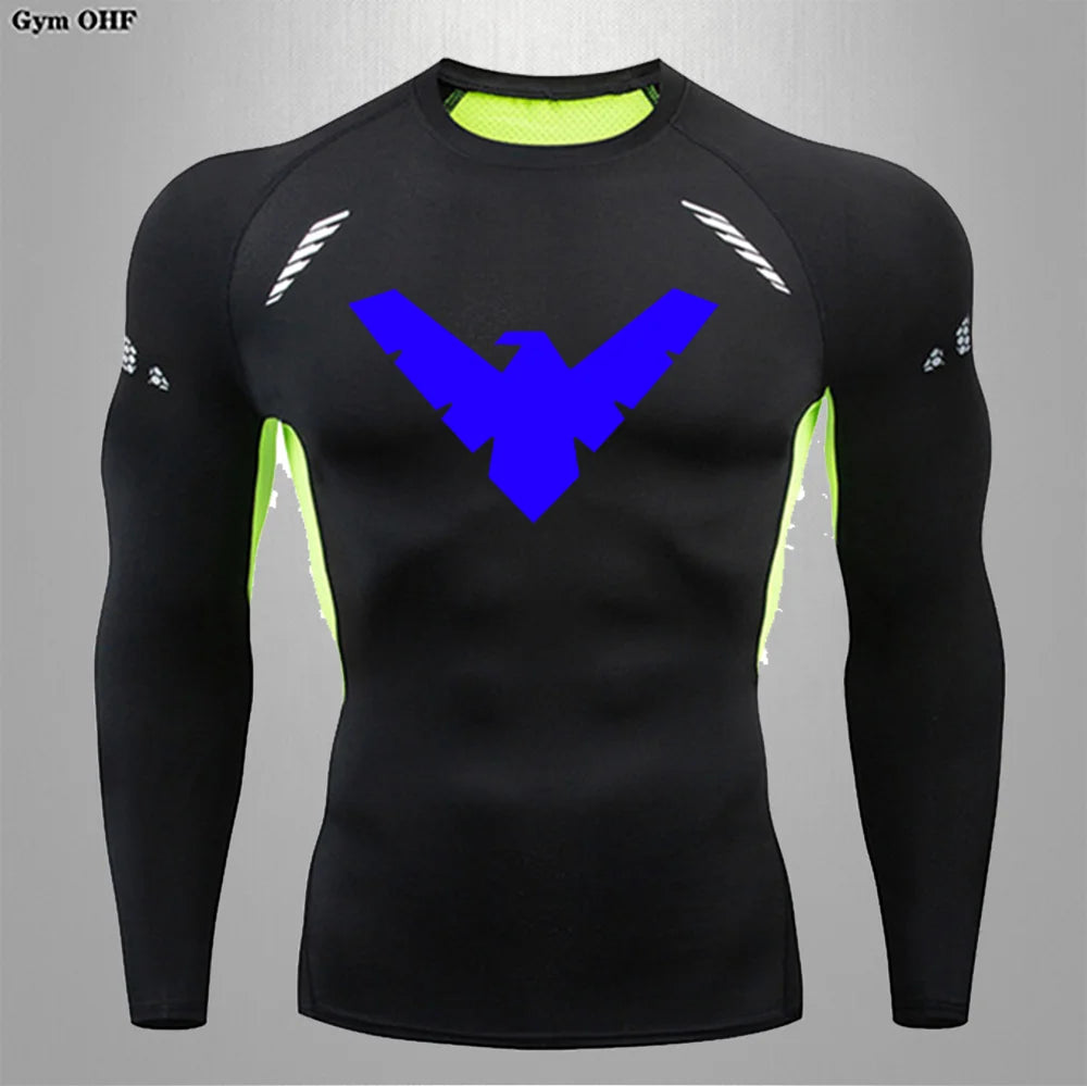 Compression Nightwing Print Tops For Men T Shirt Rashguard Jiu Jitsu Gym Fitness Running Train   ing Shirts Jersey Short Sleeved