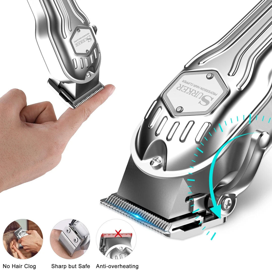 Surker Electric Hair Trimmer Set with a Barber Cape Suitable for Barber Home-appliance LCD Digital Display Scissors Hair Clipper