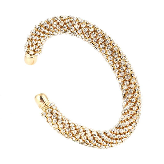 Fashion Open Cuff Round Bracelet Bangle Women Gold Silver Color Crystal Rhinestone Claw Chain Wrap Expandable Bracelets Jewelry