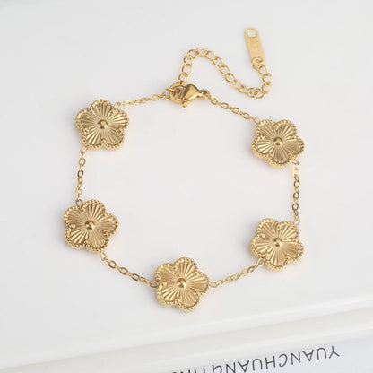 Double Sided Metal Laser Five Leaf Flower Adjustable Charm Bracelet Classic for Woman New Fashion Stainless Steel Jewelry Clover