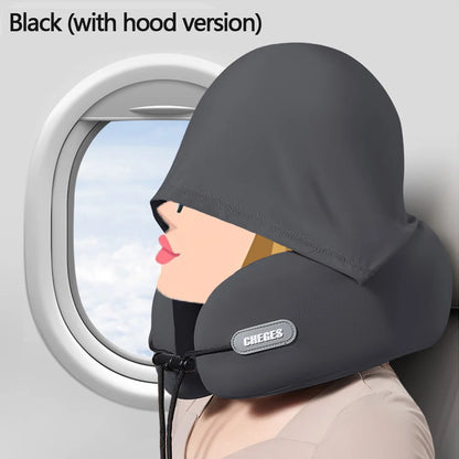 1pc Car Interior U-shaped Pillow, Neck Support Hooded Travel Portable Airplane Neck Pillow, Memory Foam Travel Pillow, Foldable