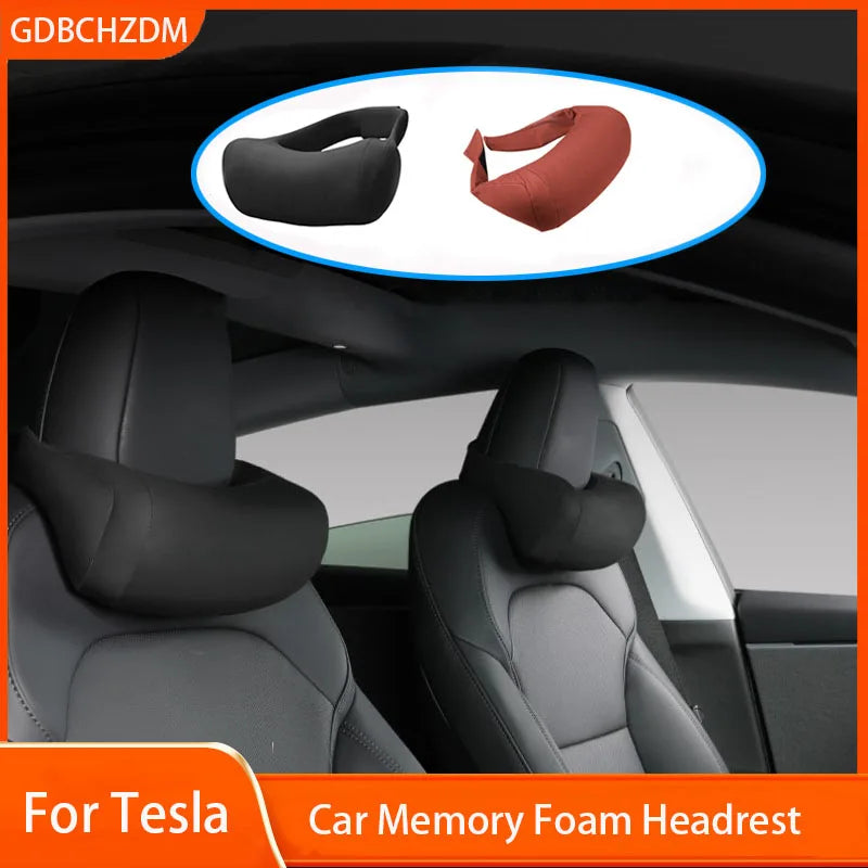 GDBCHZDM Seat Headrest Travel Rest Neck Pillow For Tesla Model 3/Y/X/S suede  Neck Pillow Memory Foam Pillows Car Accessories