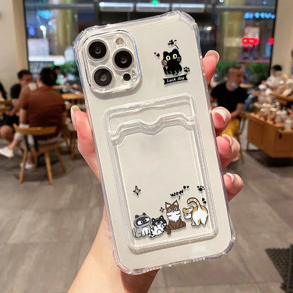 Card Slot Holder Phone Case For iPhone 13 15 17 16 11 12 14 Pro Max 16E 17 Air XR XS 7 8 Plus SE Soft Photo Pocket Wallet Cover