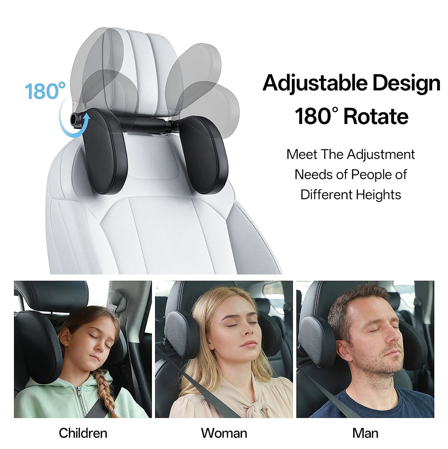 Ergonomic Car Side Sleep Pillow, Durable PVC Leather Memory Foam Headrest Pillow, All-Season Comfort Pillow for Travel Napping R
