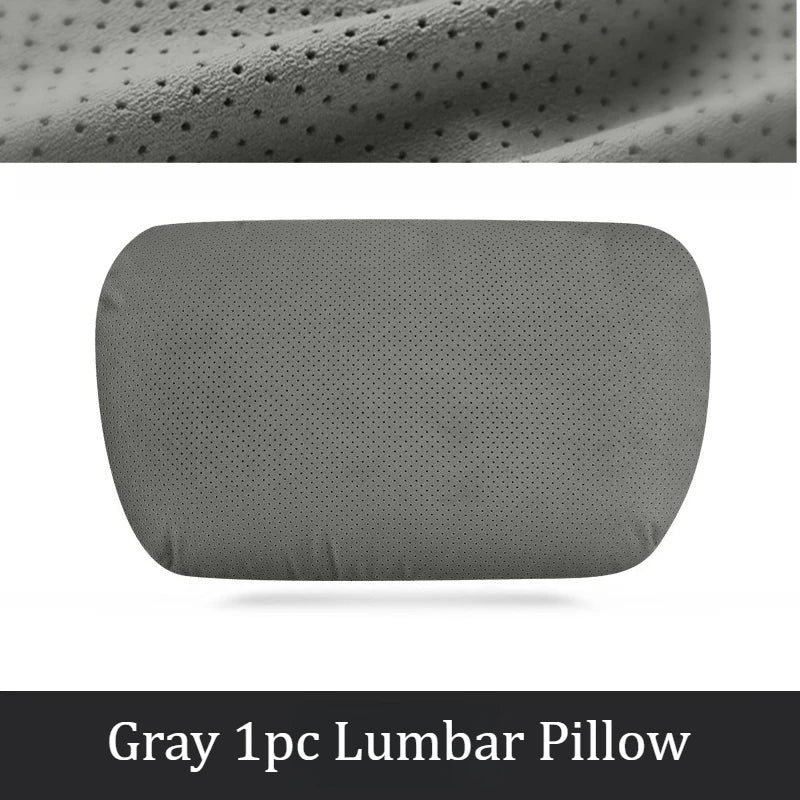 Breathable Suede Car Seat Headrest and Lumbar Pillow Adjustable Height Premium Fabric for Comfort and Stress Relief