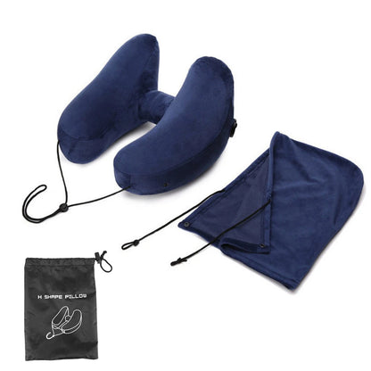 Portable U-Shaped Pillow H-Shaped Inflatable Pillow Travel Neck Pillow Inflatable Neck Pillow With hood Car Neck Rest Cushion