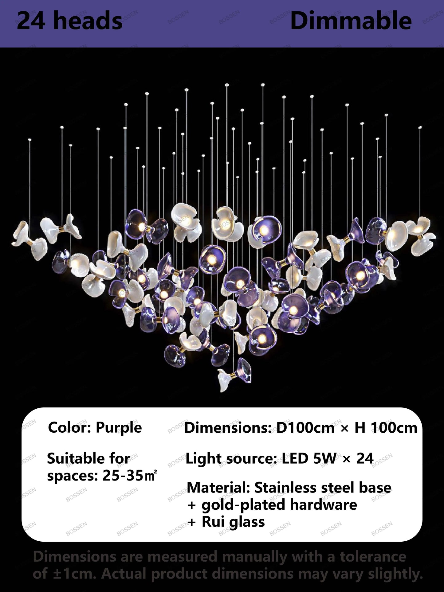 BOSSEN Light Luxury Dimmable Green Crystal Glass Chandelier Pendant Light White Gold Stainless Steel for Living Room decor