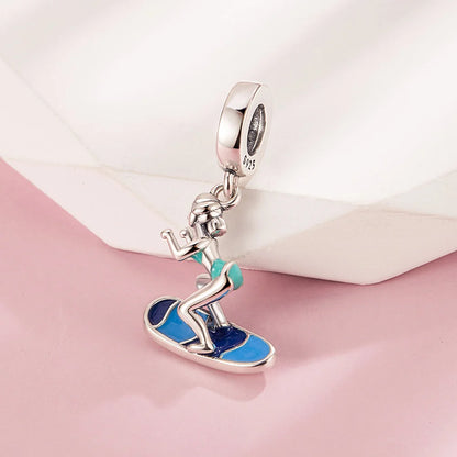 Leisurely 925 Sterling Silver Beach Trip Hawaiian Bikini Surf Coconut Tree Charm Fit DIY Bracelet Necklace Travel Souvenirs