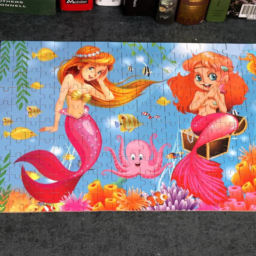 200 Pieces Puzzles for Kids Cartoon Animal Mermaid Jigsaw Puzzle Toy Learning Educational Toys for Children Montessori Games