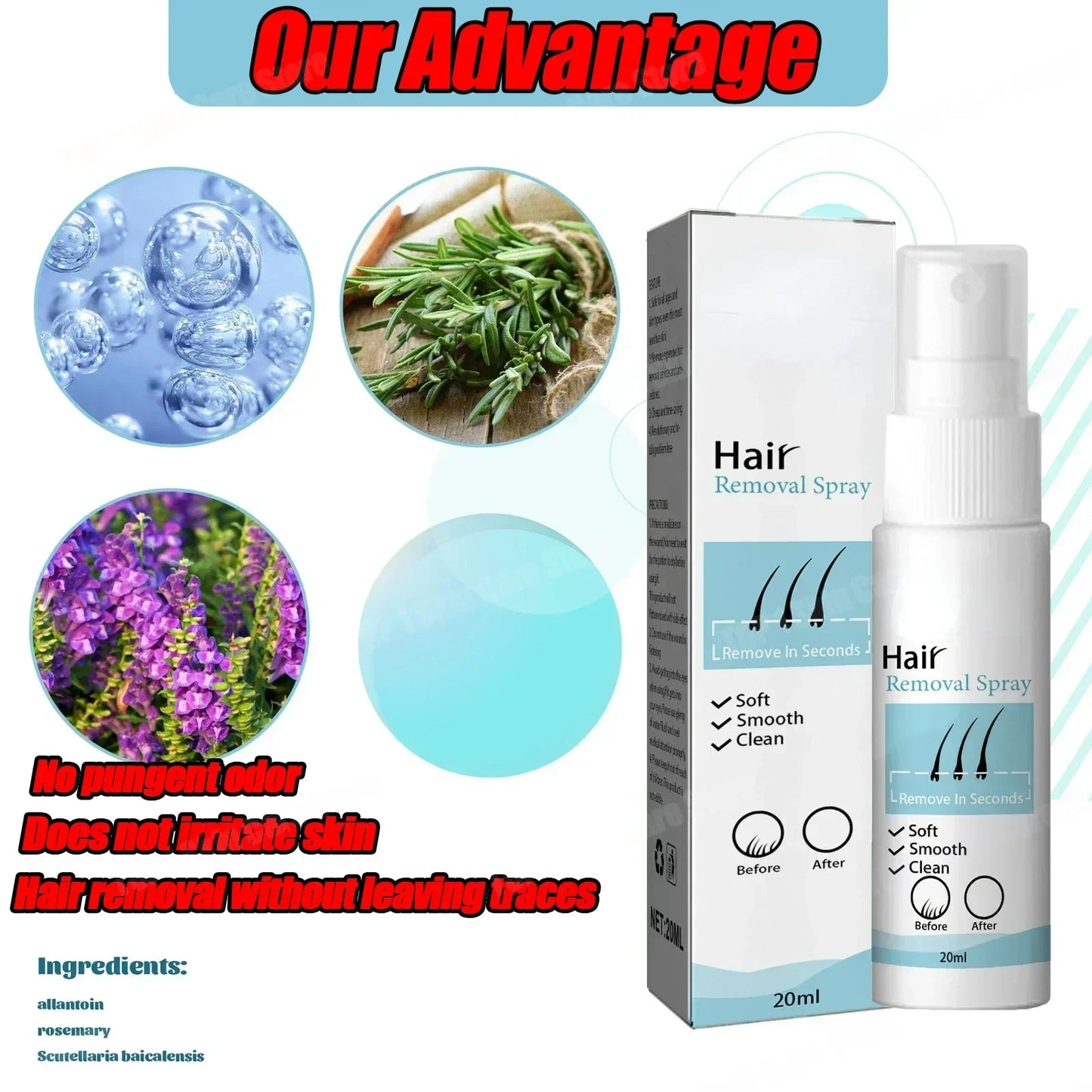 Quick hair removal cream, painless hair growth inhibitor, permanent hair removal for arms, armpits, legs, men's and women's