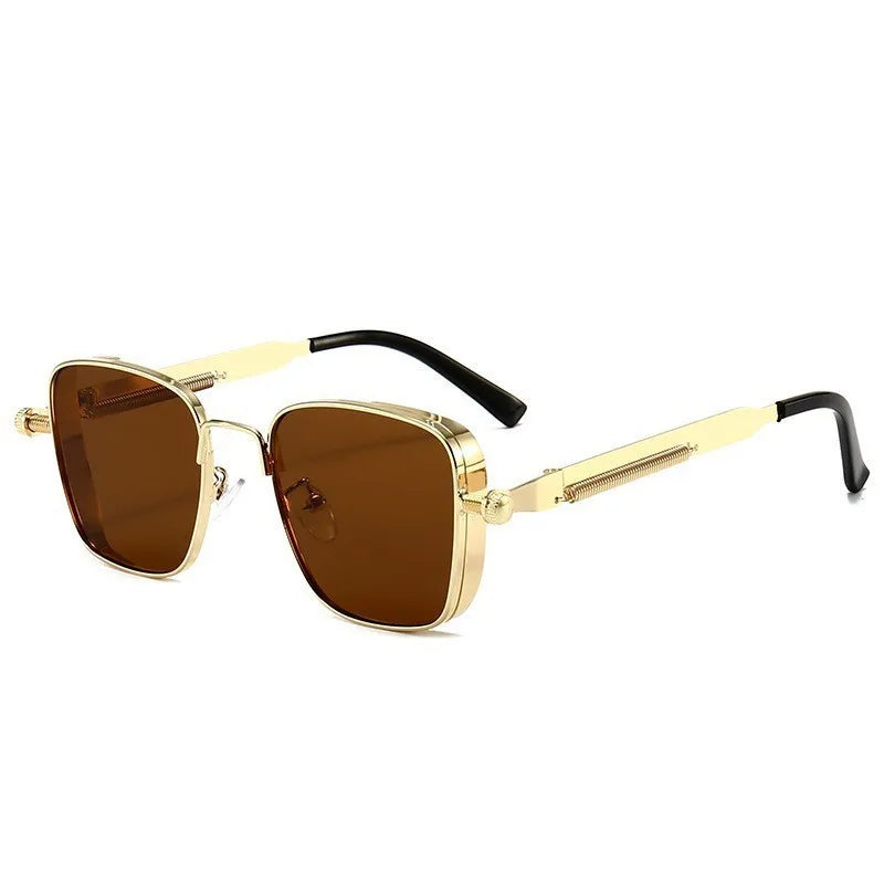 Punk Sunglasses Men Driving Sunglasses Retro Spring Leg Driving Outdoor Sports Metal Rectangular Decorative Glasses Women UV400