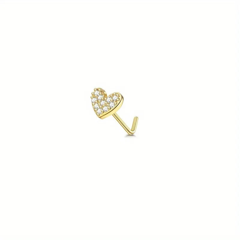 Drperfect 1Pc 22G Nose Studs L Shaped Nose Rings Studs for Women Opal CZ Heart Butterfly Nose Piercing Jewelry