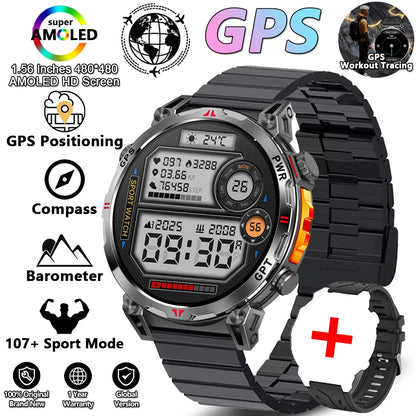 2026 New Outdoor Sports Smartwatch Men GPS Positioning 650mAh HD Call 1.56-inch AMOLED Screen Compass 5ATM Waterproof Watch Man