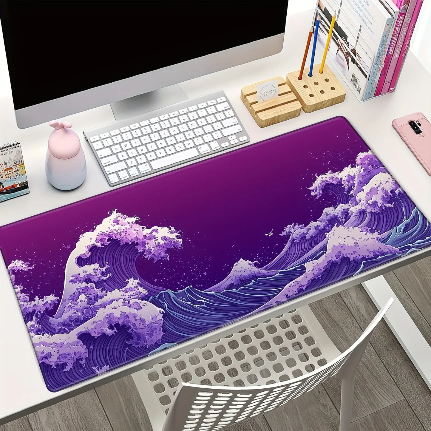 Japanese Cherry Blossom Wave Mouse Pad Purple Gaming XL Home New HD Mousepad XXL Non-Slip Office Keyboard Carpet Laptop Mice Mat