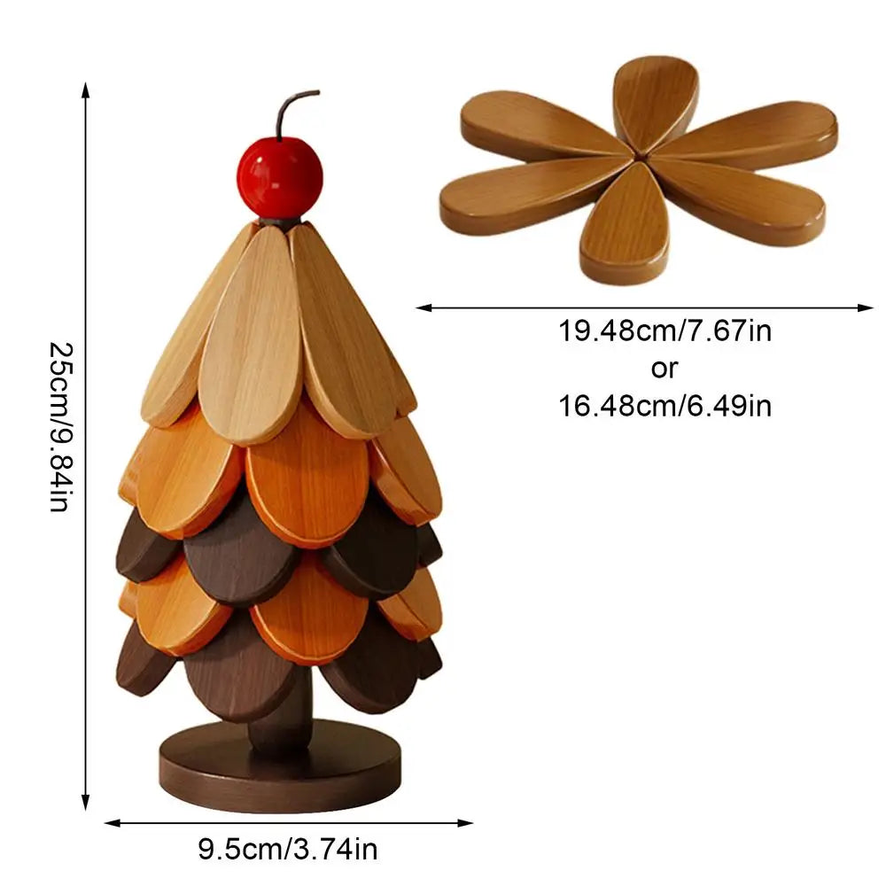 Wooden Table Coasters 5pcs Christmas Tree Trivets Heat Resistant Desk Coaster Tree Design Stand Table Mat Coaster Placemats