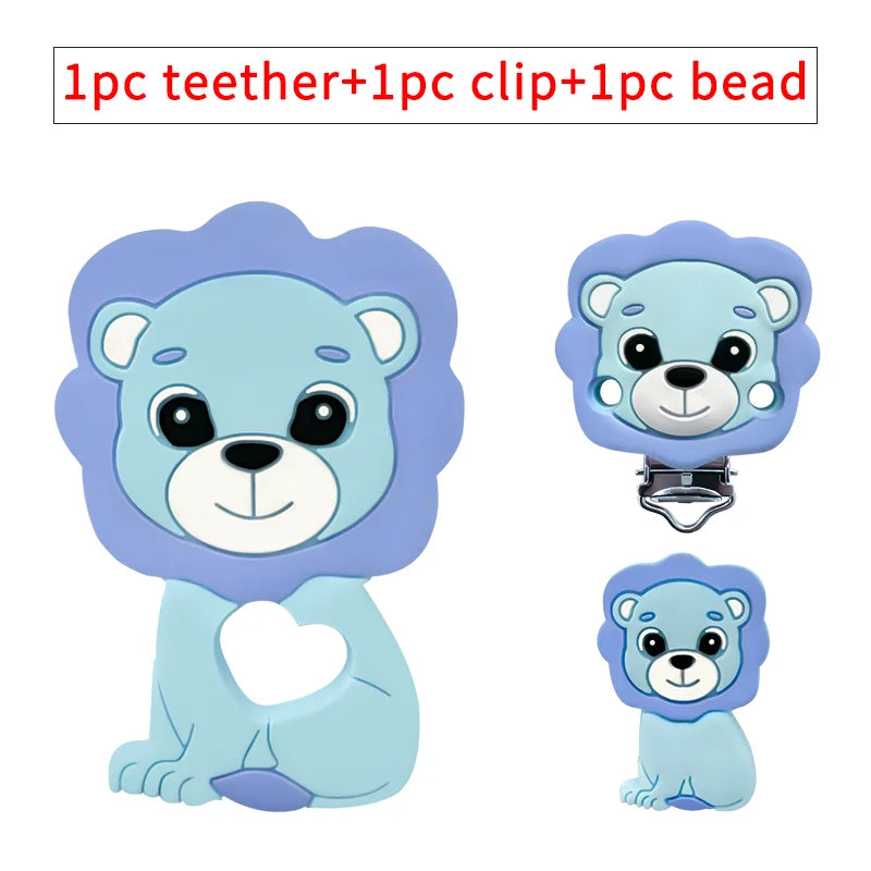 1/3/10pcs Lion Baby Silicone Teether Beads Toy DIY Pacifier Chain Necklaces Pendant Bite Chew Rodent For Teething Kids Toys