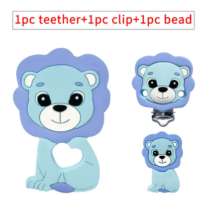 1/3/10pcs Lion Baby Silicone Teether Beads Toy DIY Pacifier Chain Necklaces Pendant Bite Chew Rodent For Teething Kids Toys