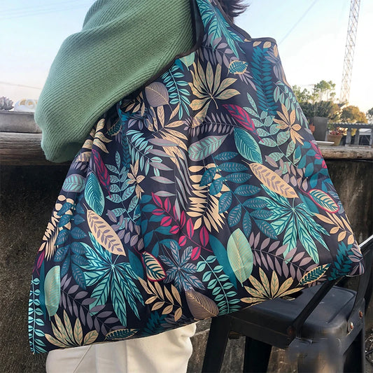 Large Capacity Foldable Portable Supermarket Environmentally Friendly Shopping Grocery Bag, Waterproof Shoulder Storage Bag