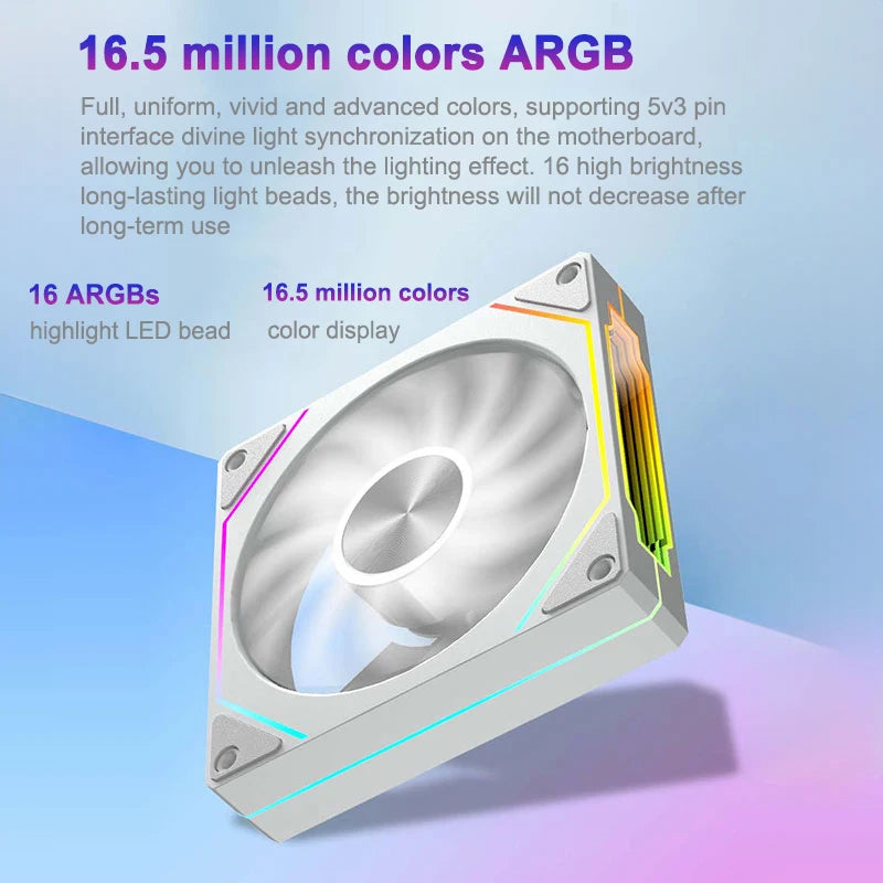 Power Train PRISM 5 Pro Computer Chassis Fan 120mm ARGB 4Pin PWM Quiet CPU Cooling Fan 12V Large Air Volume 56.8CFM/600-1500RPM