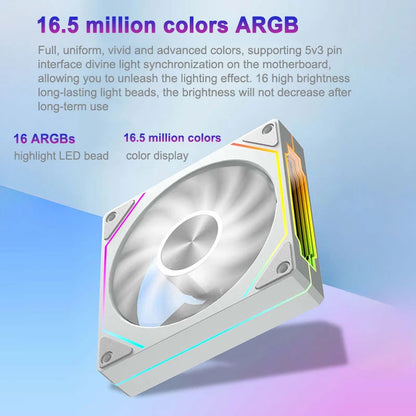Power Train PRISM 5 Pro Computer Chassis Fan 120mm ARGB 4Pin PWM Quiet CPU Cooling Fan 12V Large Air Volume 56.8CFM/600-1500RPM