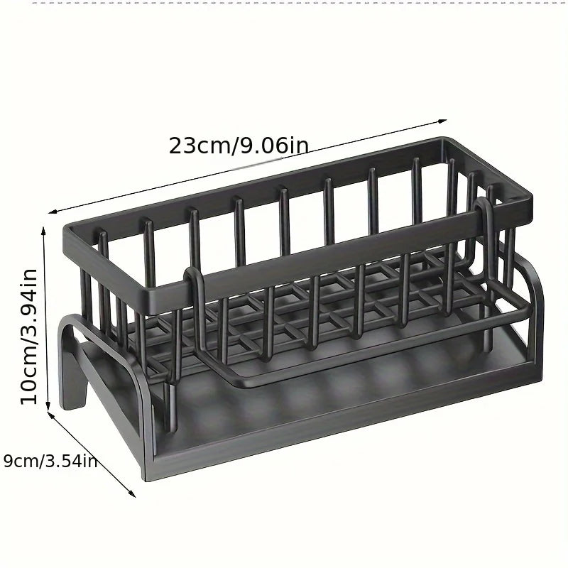 1 Set Durable Sponge Drain Rack Dish Box Kitchen Organizer with Brush Detergent Holder Sink Faucet Rack for Home Bathroom