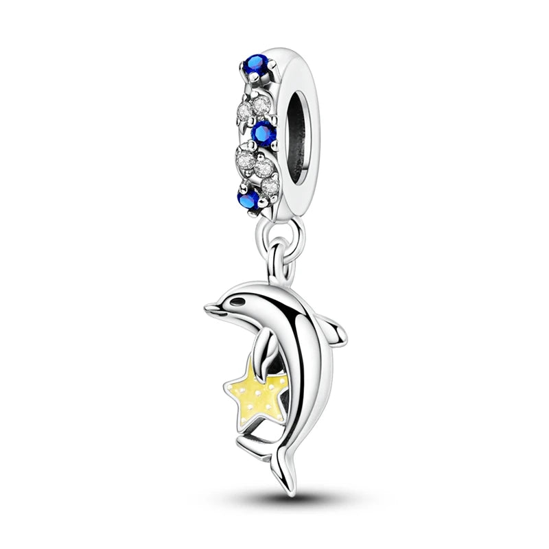 925 Sterling Silver Luminous Color-Changing Shark Dangle Charm Animals Pendant Fit Original Bracelet DIY Women Jewelry Gift