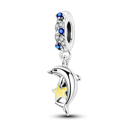 925 Sterling Silver Luminous Color-Changing Shark Dangle Charm Animals Pendant Fit Original Bracelet DIY Women Jewelry Gift